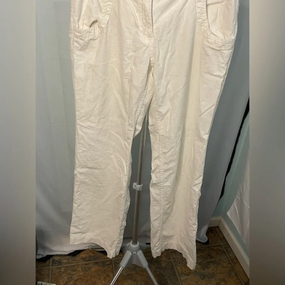 H&M Linen Blend Trousers Women 12 Cream Straight Leg Casual Summer Pants